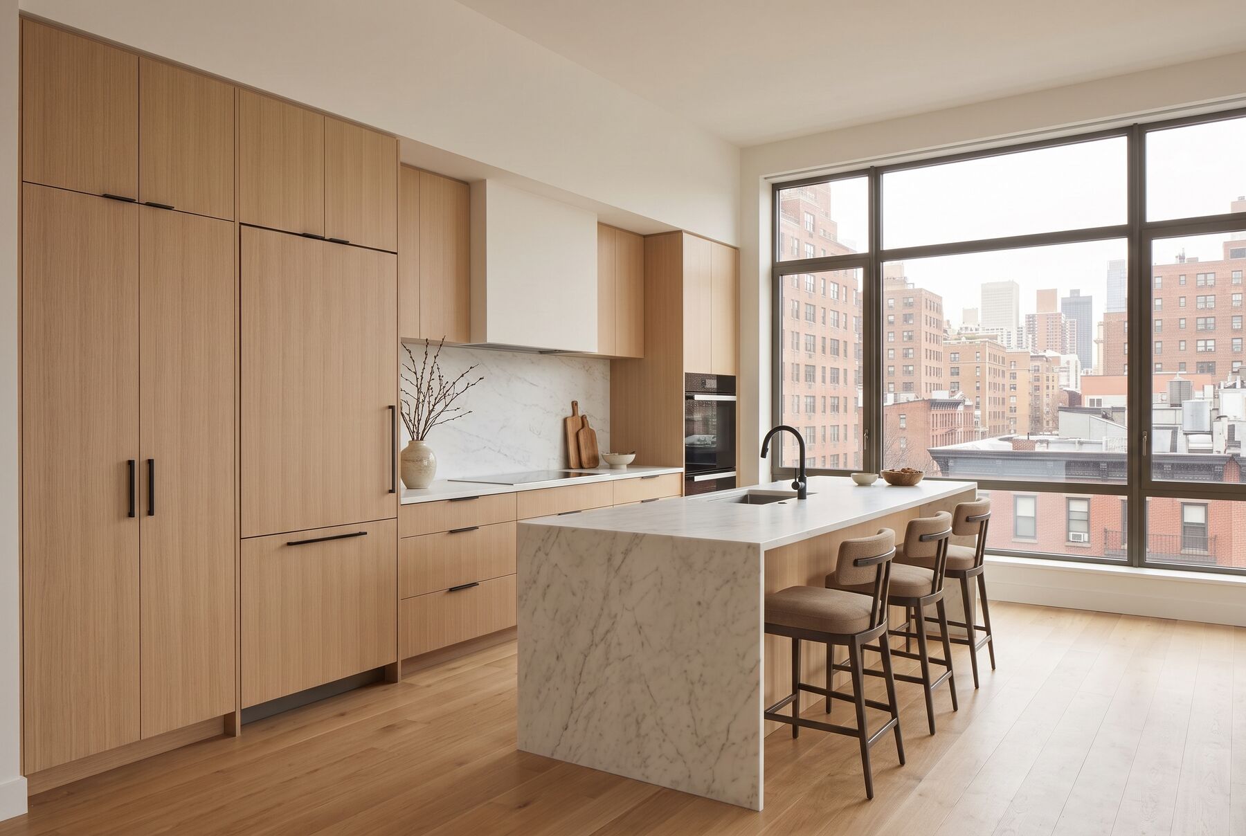 Oak kitchen with integrated appliances