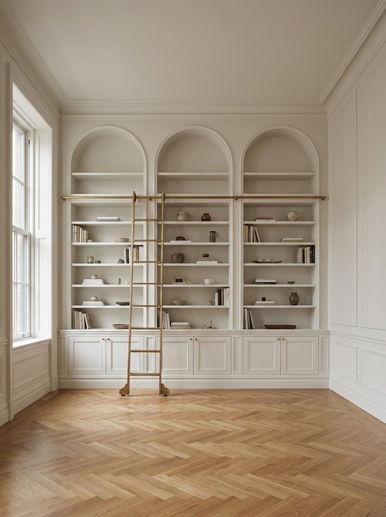 Painted library wall, prewar apartment