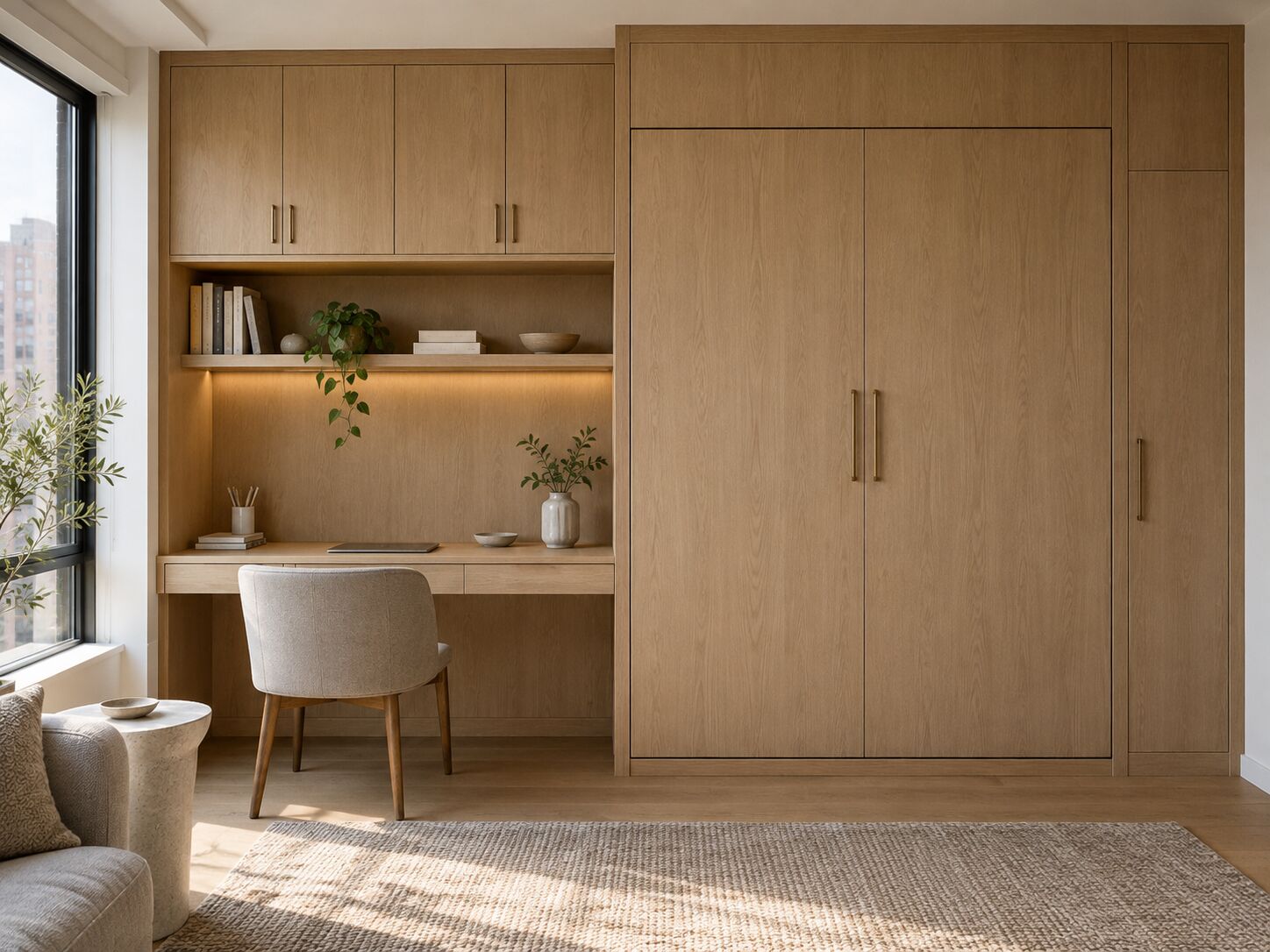 Desk wall with a hidden Murphy bed