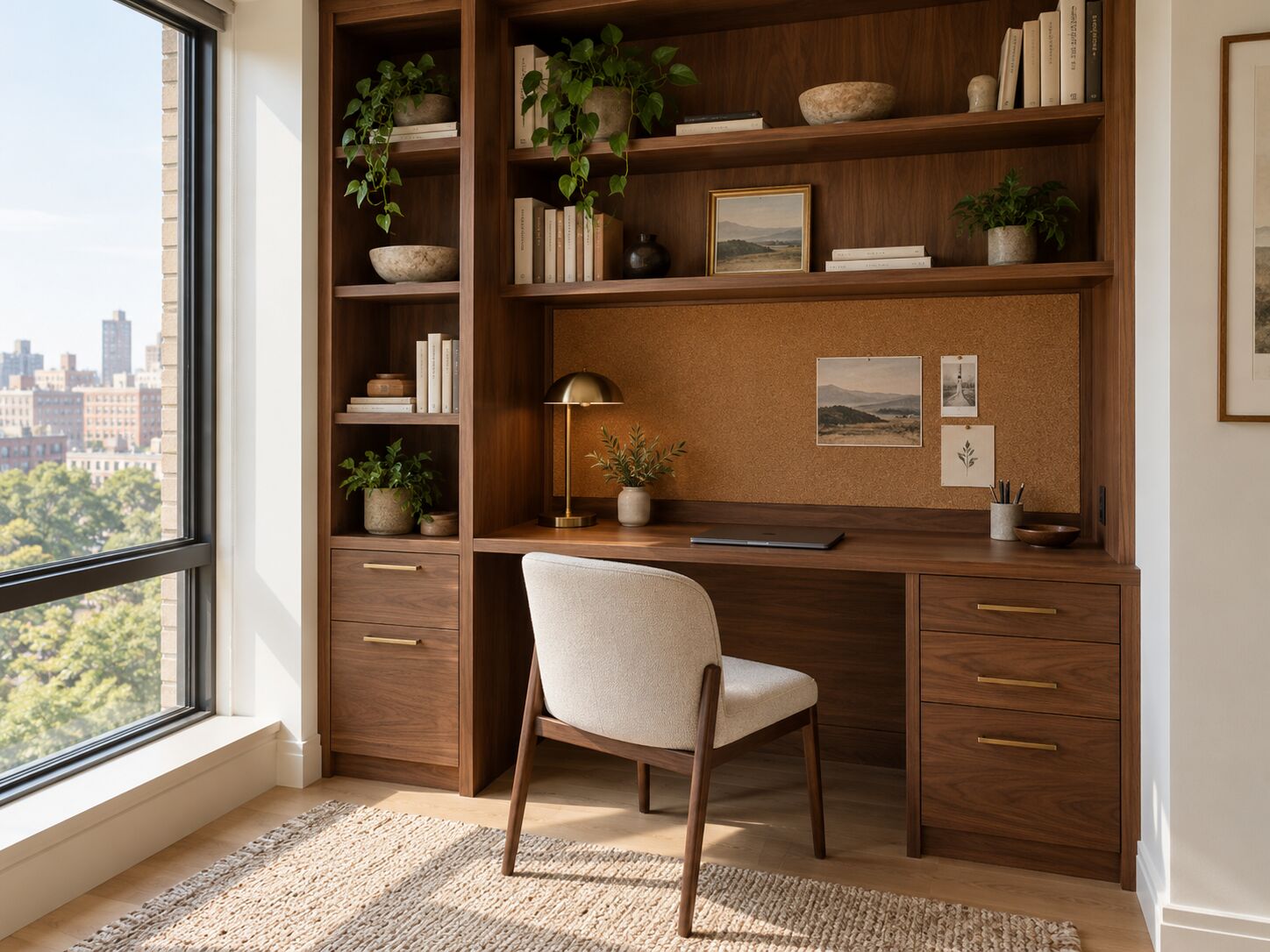 Built-in desk and file drawers